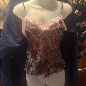 Y2K Lace Trim Camouflage Print Cami Top